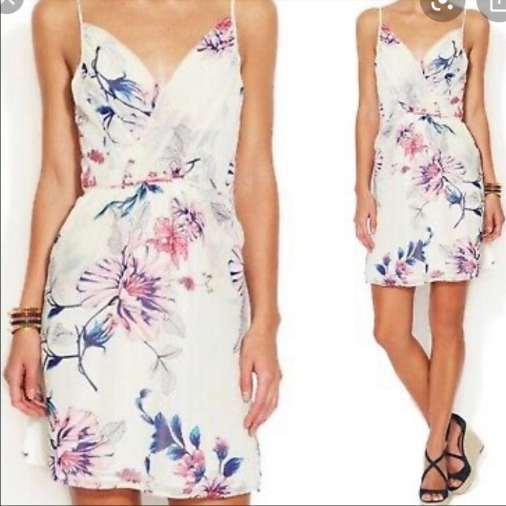 Yumi Kim White Floral Wrap-Front Spaghetti Strap Dress
